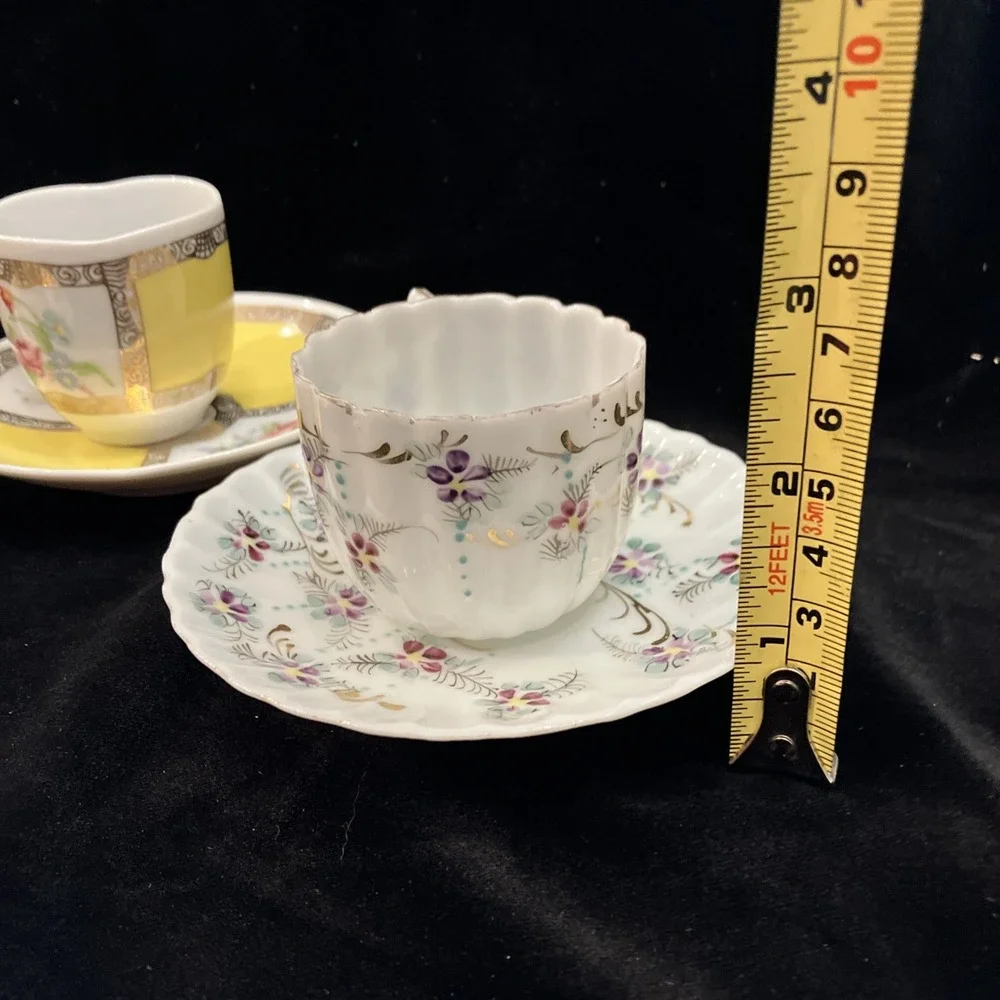 Vintage Lot 3 Fine China Porcelain Teacups & Saucers Floral Gold Blue Avon